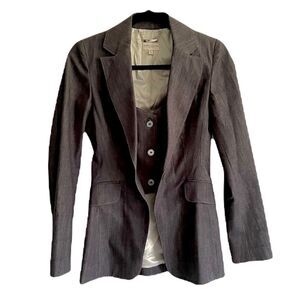 KAREN MILLEN Tailored Denim Cotton Long Sleeve Blazer Jacket Vest Blue 4